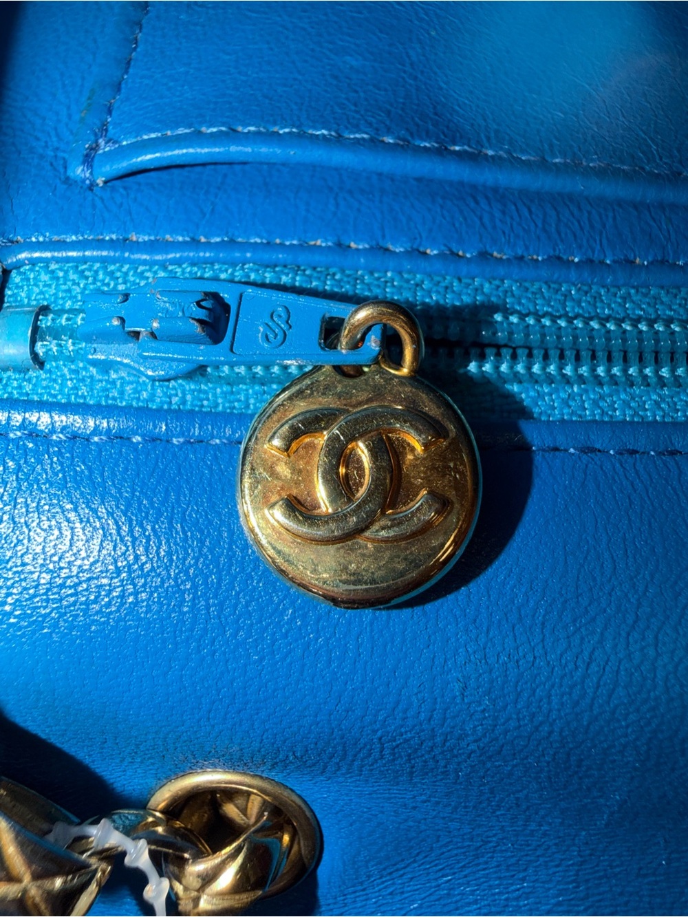 CHANEL Blue Quilted Lambskin Crossbody with Gold Chain - Picture 6 of 13